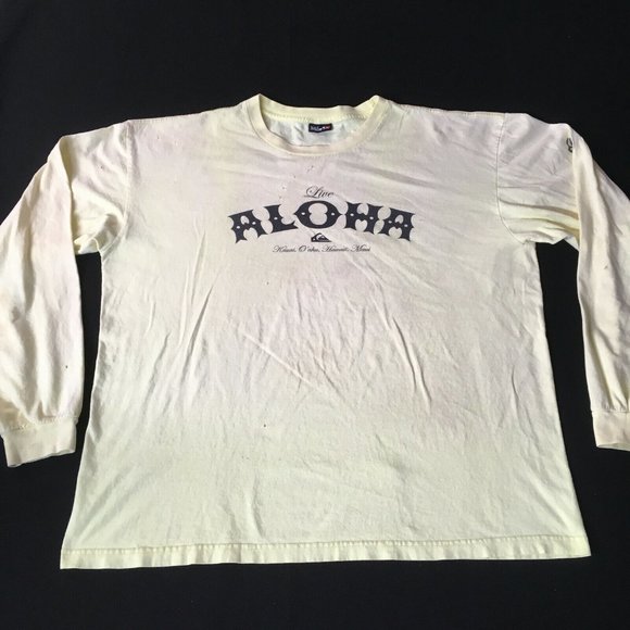 #87 Quiksilver Live Aloha Long Sleeve Men's Kauai Hawaii Maui distress VTG - Picture 1 of 11